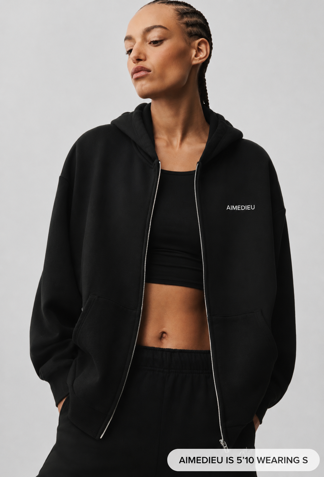 Women's ICON Oversized Full-Zip Hoodie – Black & Grey
