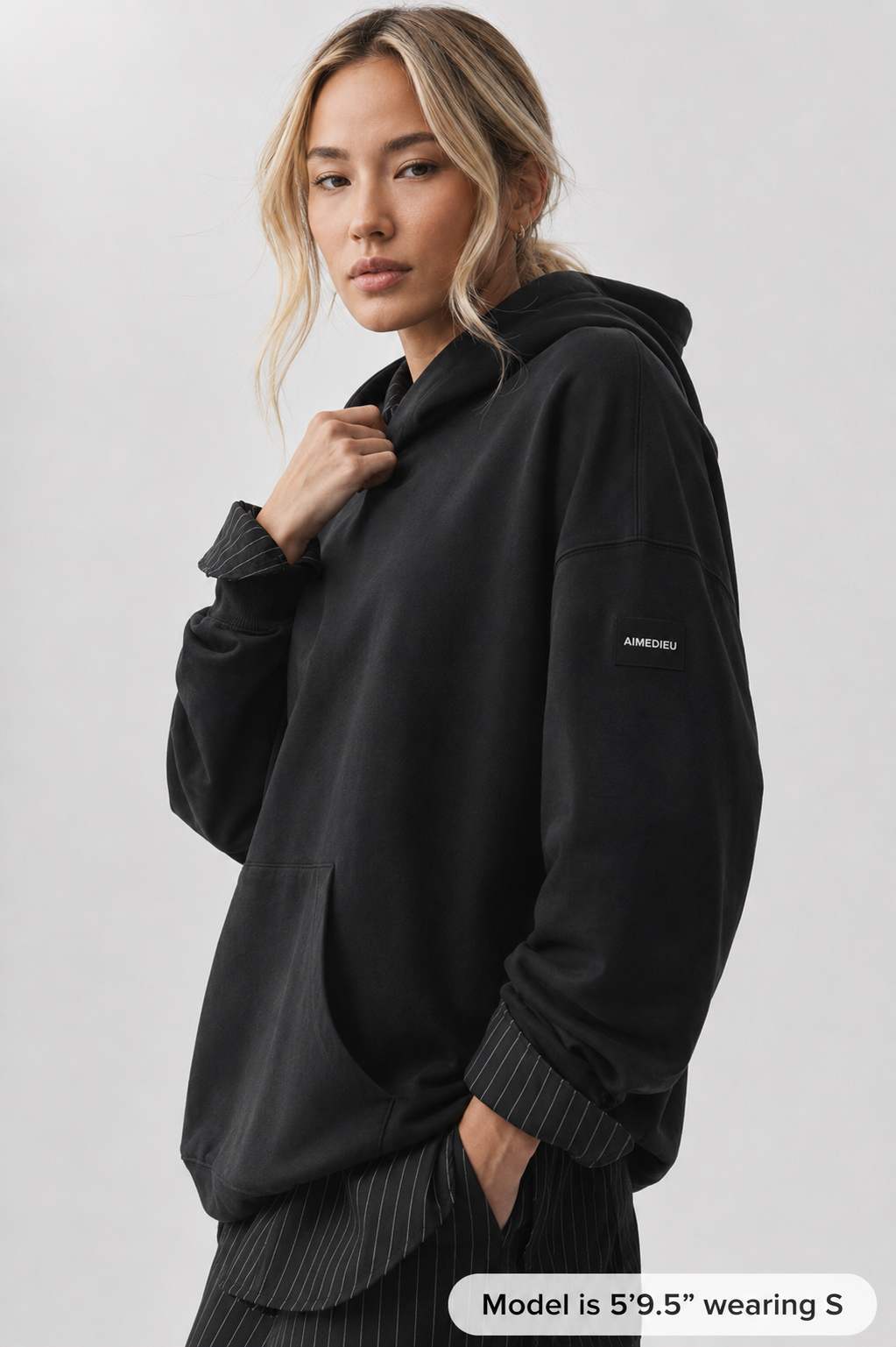 Women's ICON Premium Oversized Pullover Hoodie – Black & Beige
