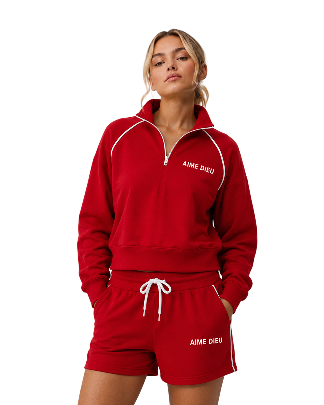 Women's Relaxed Cropped Zip Top & Shorts Set