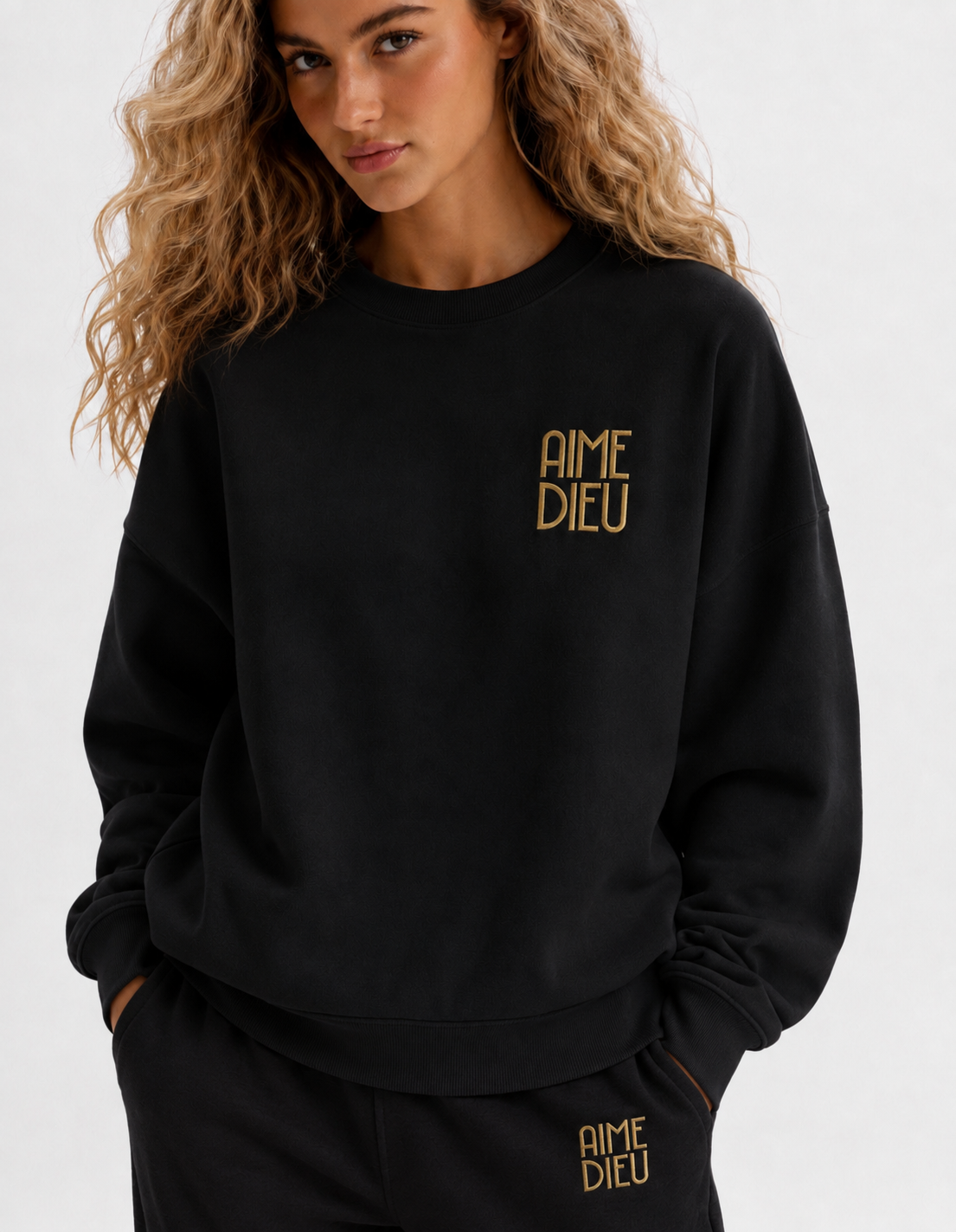 Women's Acid-Wash Embroidered Hoodie & Joggers Set