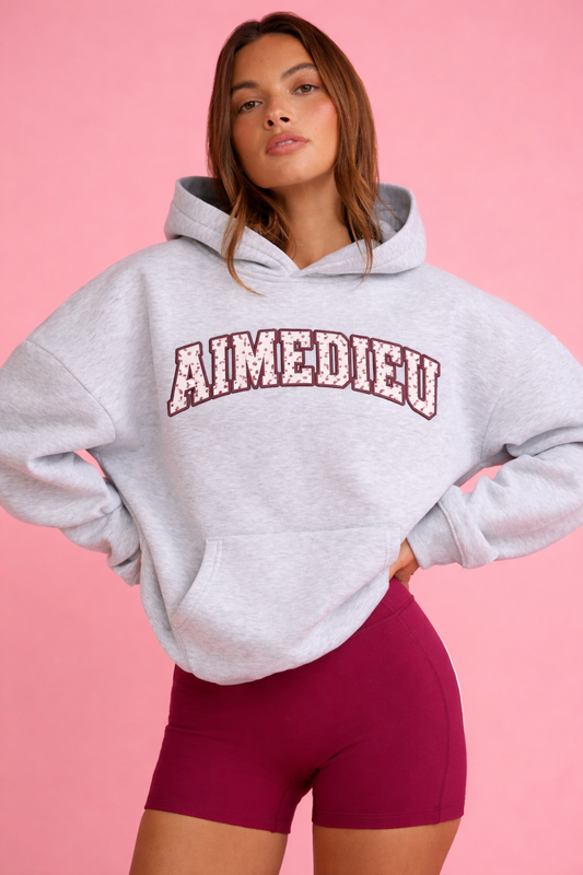 Oversized Applique Hoodie in light grey