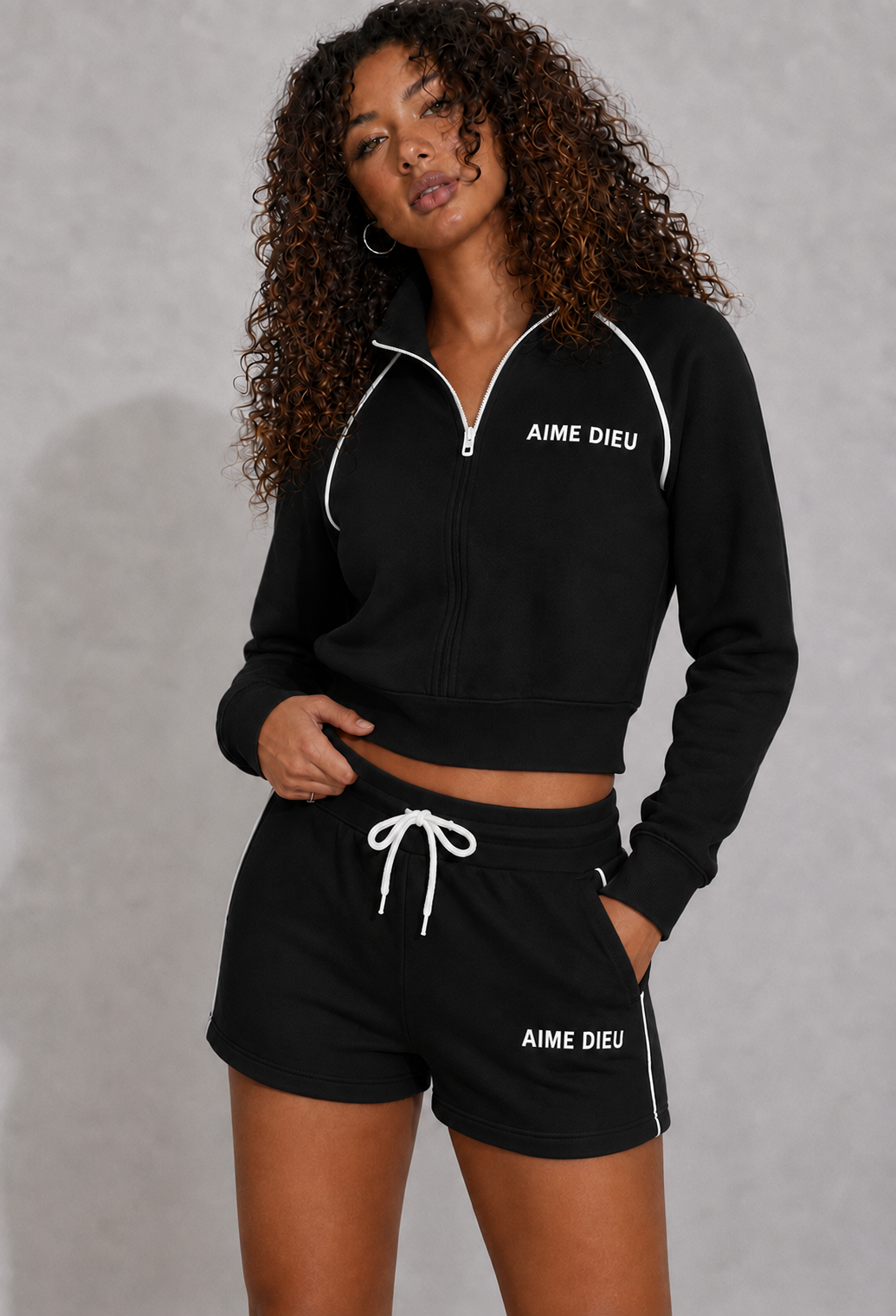 Women's Relaxed Cropped Zip Top & Shorts Set