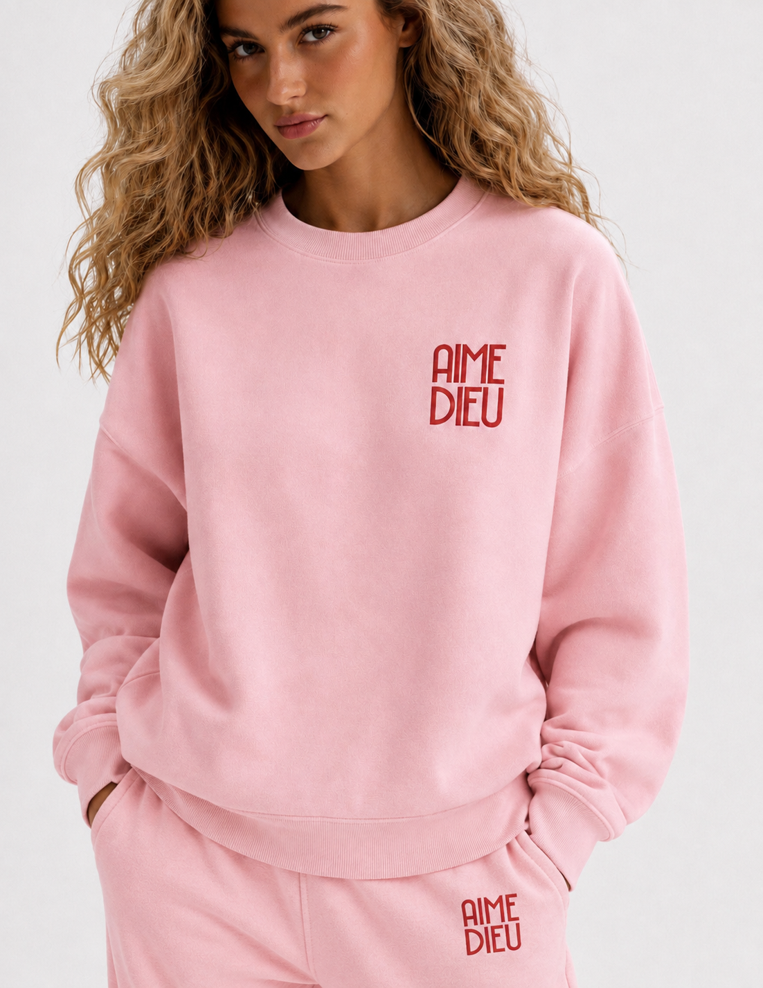 Women's Acid-Wash Embroidered Hoodie & Joggers Set