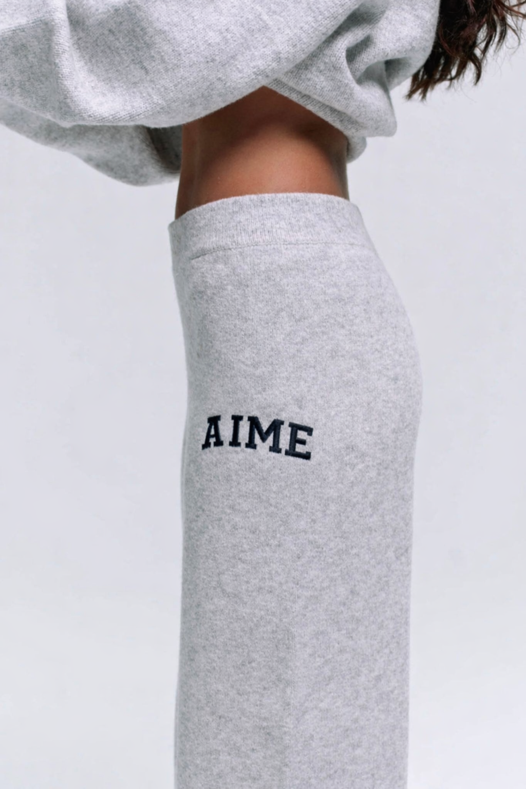 Chest Varsity Oversized Knit sweatshirt & Bottoms- Light Grey