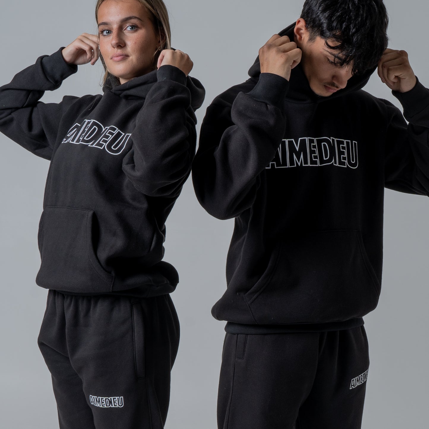 Aime Dieu Thick Black Hoodie - Border Regular Hoodie