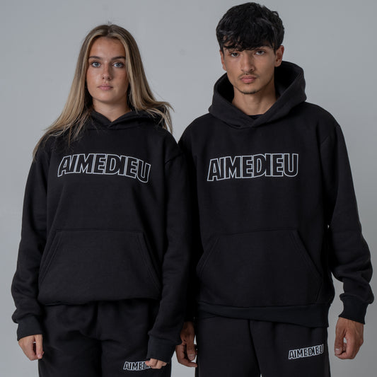 Aime Dieu Thick Black Hoodie - Border Regular Hoodie