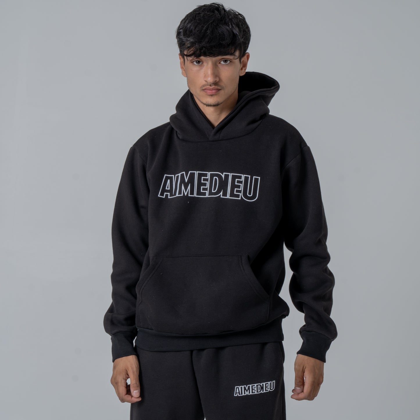 Aime Dieu Thick Black Hoodie - Border Regular Hoodie