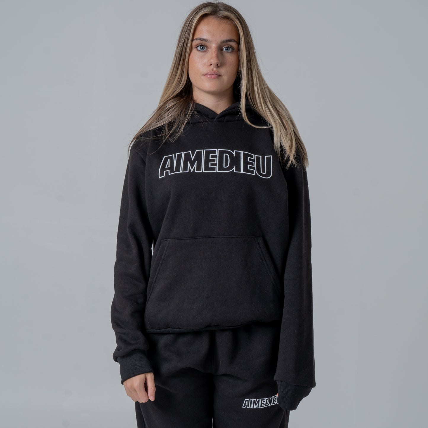 Aime Dieu Thick Black Hoodie - Border Regular Hoodie