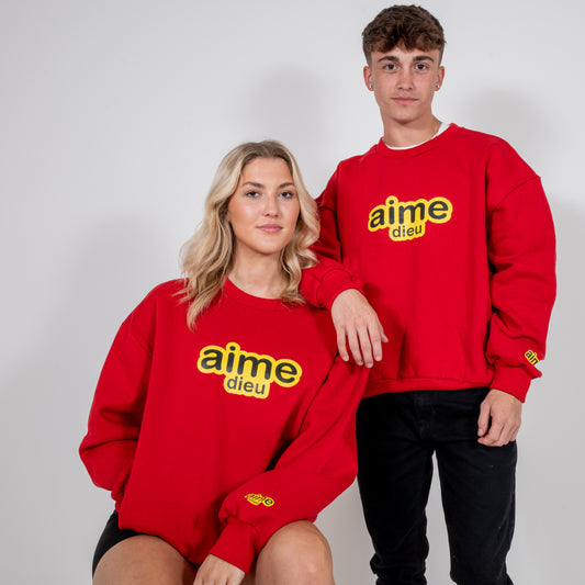 Aime Dieu Red Oversized Sweatshirt | Pure Cotton Sweatshirt