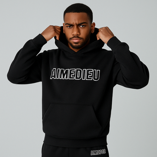 Aime Dieu Thick Black Hoodie - Border Regular Hoodie