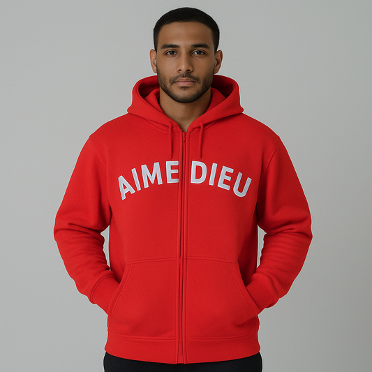 Aime Dieu Essentials Zip Up Hoodie - Duffer Style Zip Top Red
