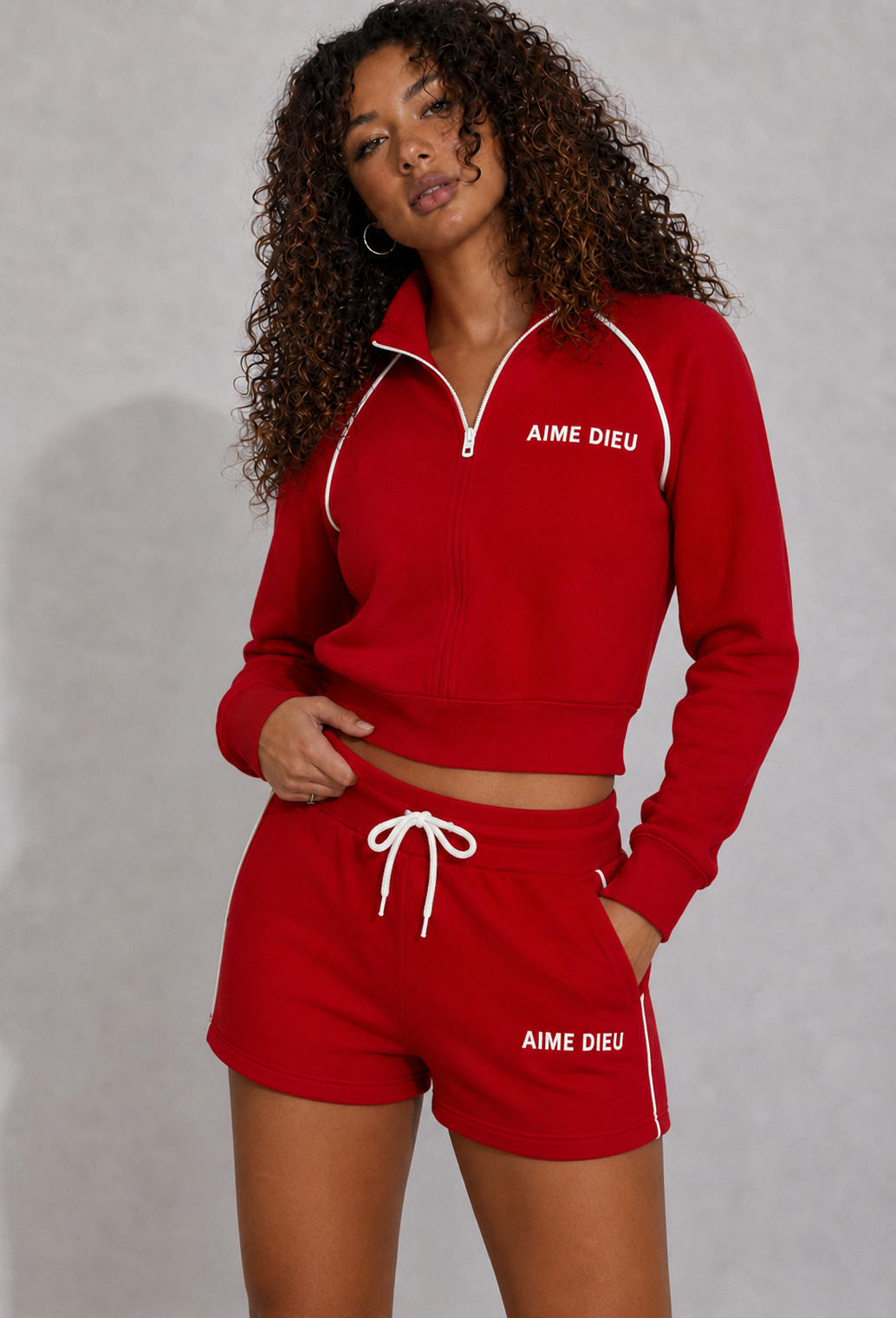 Women's Relaxed Cropped Zip Top & Shorts Set