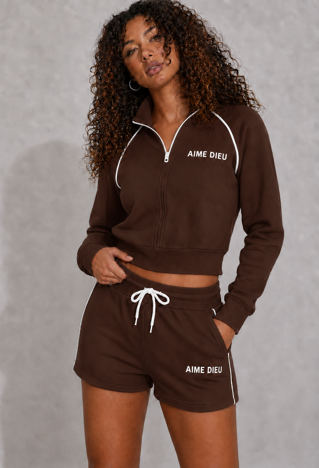 Women's Relaxed Cropped Zip Top & Shorts Set