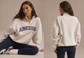 Varsity Relaxed Funnel Neck Zip Sweatshirt - Light Grey Melange/Navy Blue