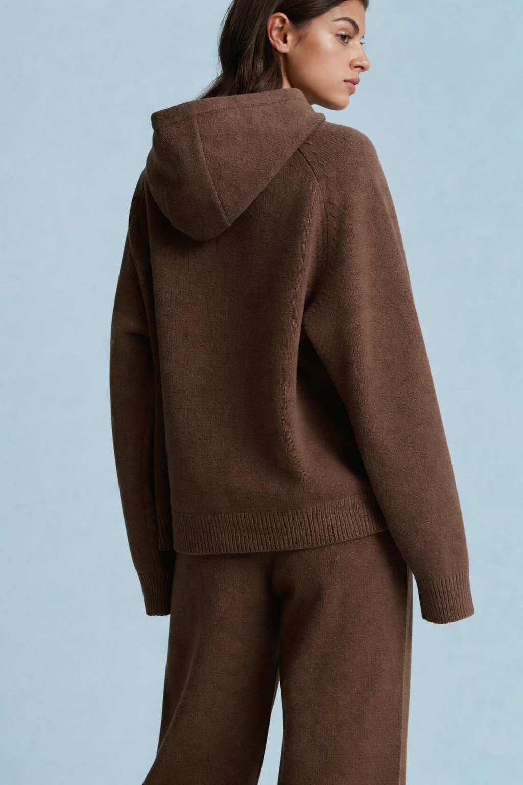 Chest Varsity Oversized Knit Hoodie & Bottoms - Dark Cocoa Brown/Marshmallow White