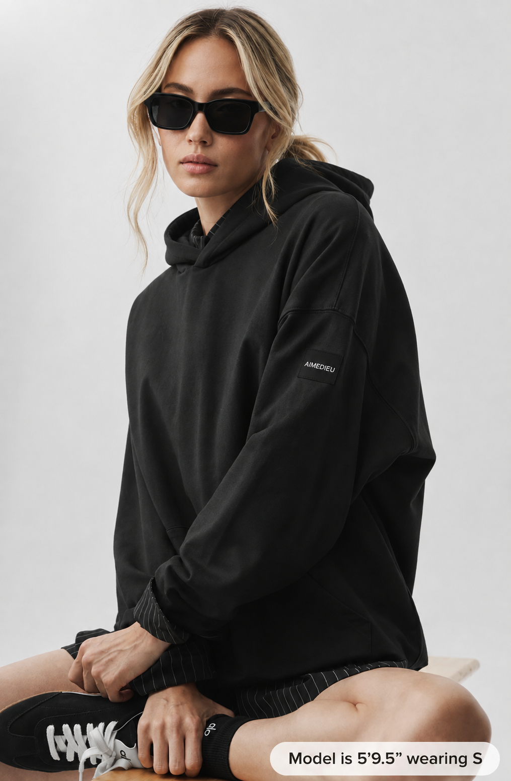 Women's ICON Premium Oversized Pullover Hoodie – Black & Beige