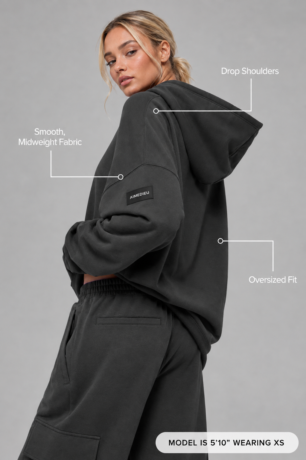 Women's ICON Premium Oversized Pullover Hoodie – Black & Beige