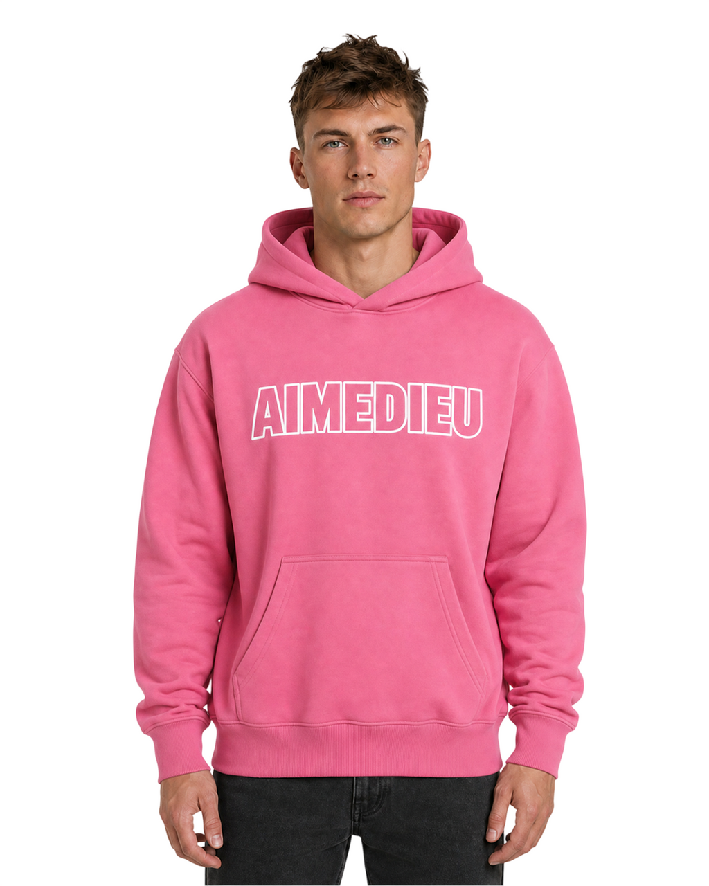 Relaxed Thick Cotton Hoodie Border Font AIMEDIEU