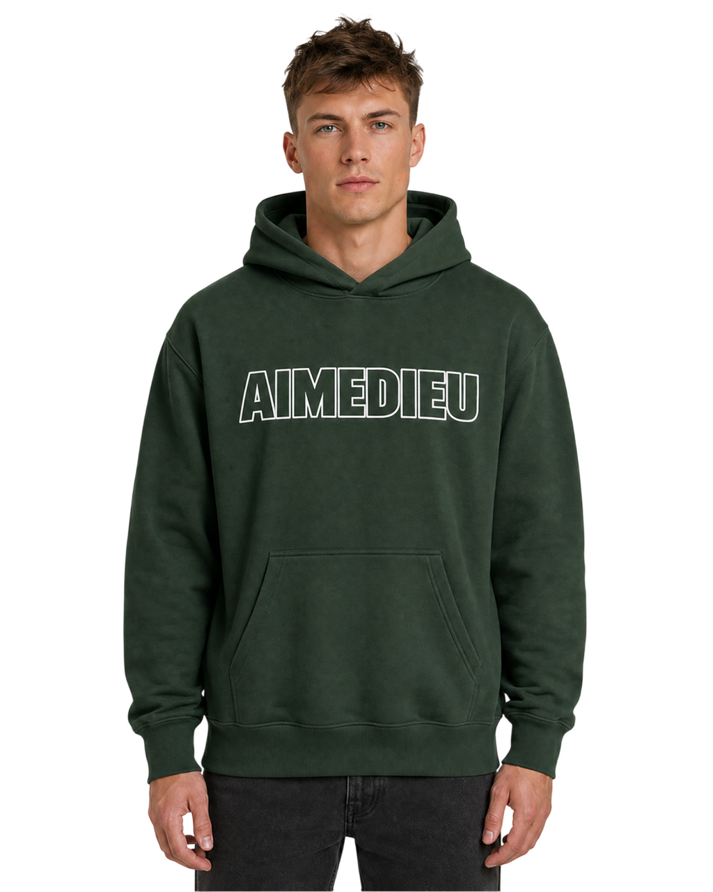 Relaxed Thick Cotton Hoodie Border Font AIMEDIEU