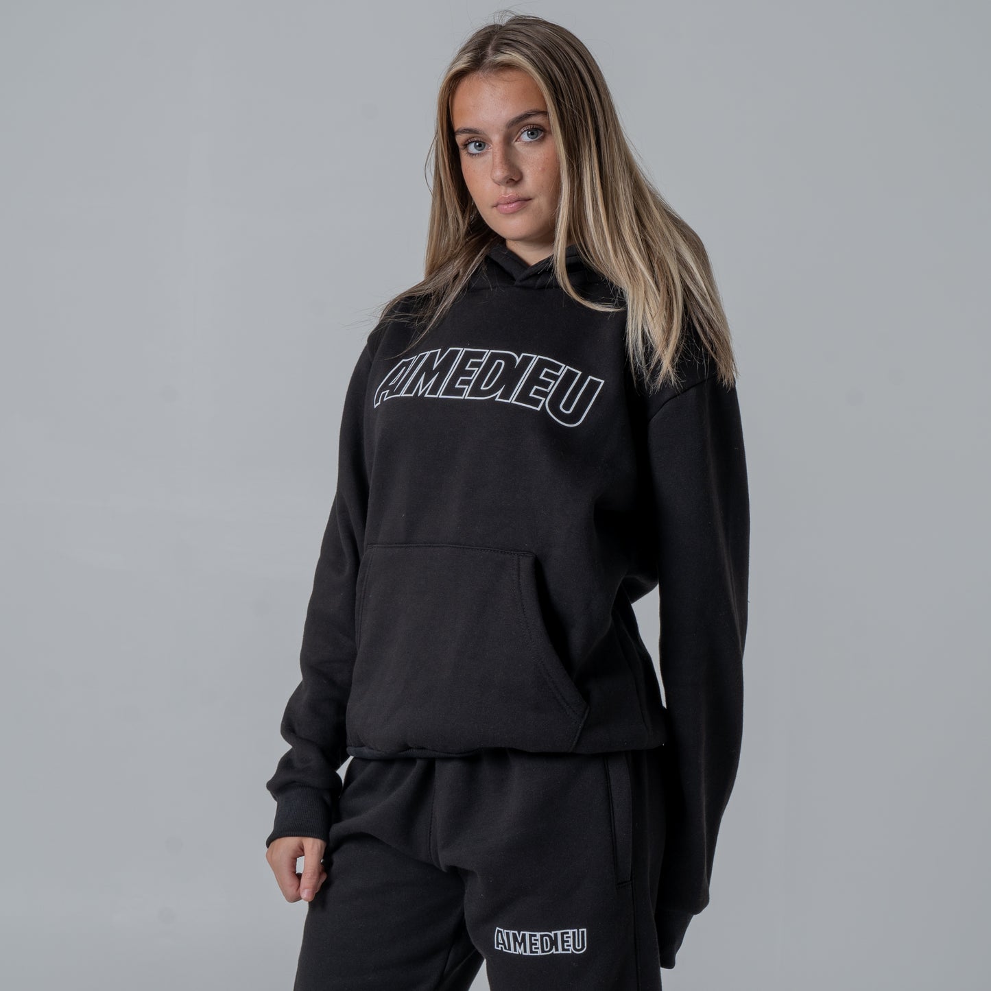 Aime Dieu Thick Black Hoodie - Border Regular Hoodie