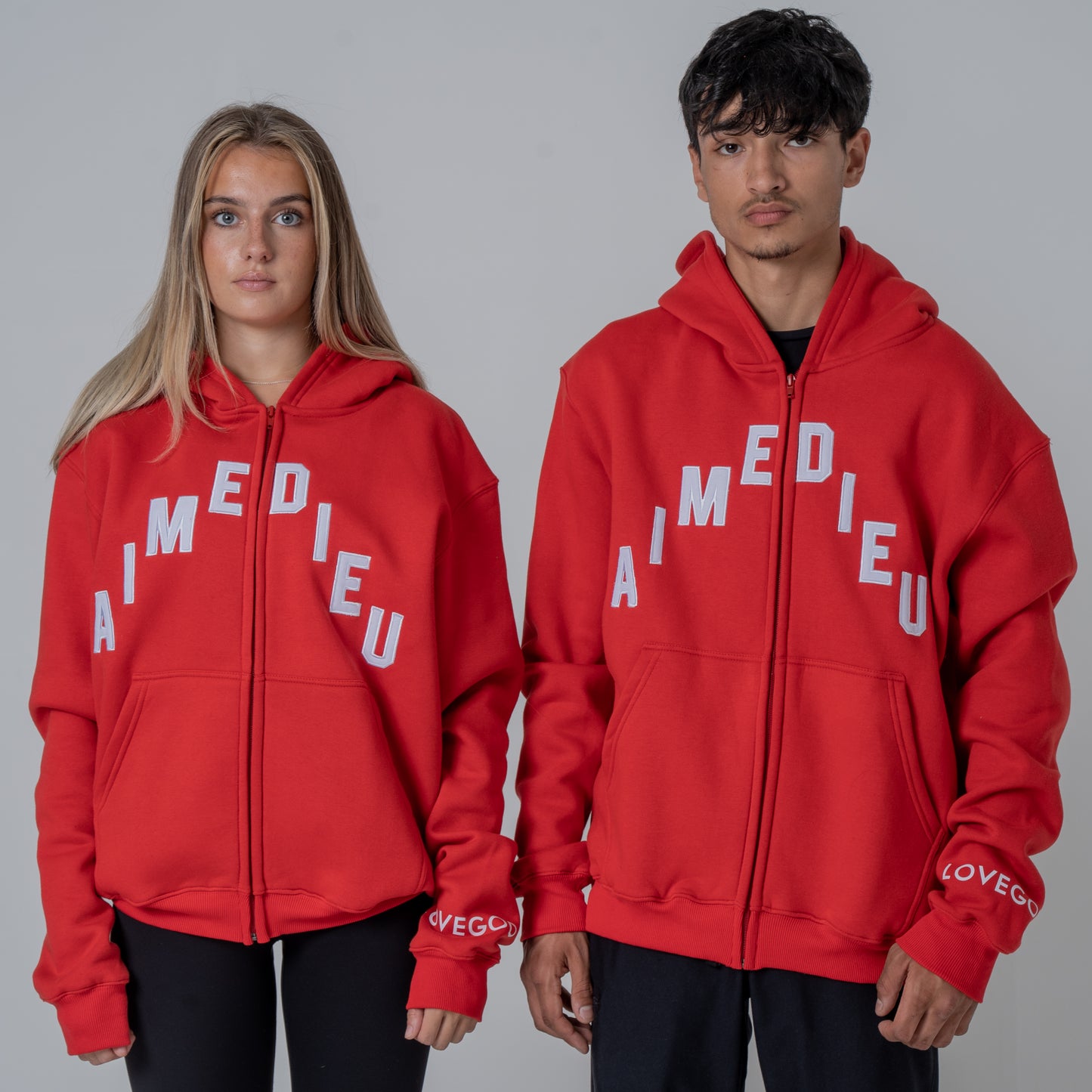 Aime Dieu Essentials Zip Up Hoodie - Duffer Style Zip Top Red