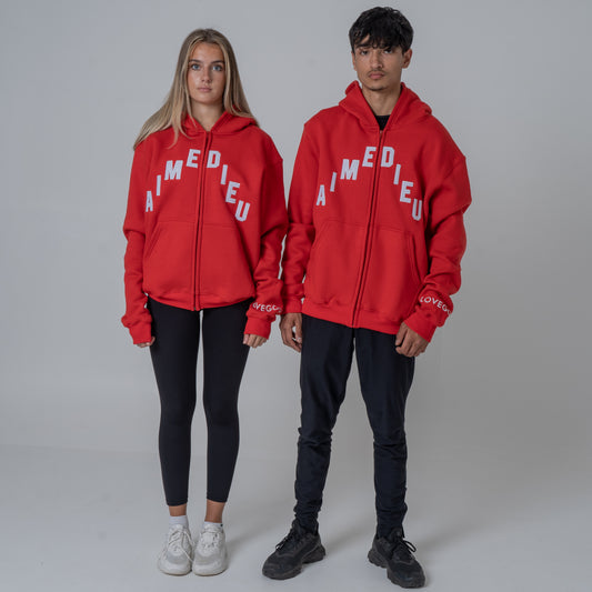 Aime Dieu Essentials Zip Up Hoodie - Duffer Style Zip Top Red