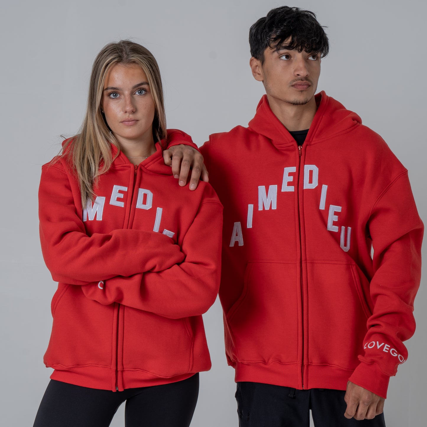 Aime Dieu Essentials Zip Up Hoodie - Duffer Style Zip Top Red