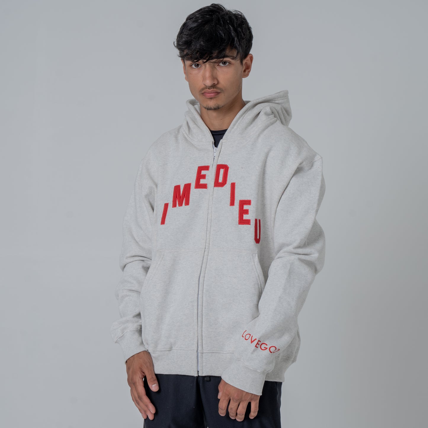 Aime Dieu Duffer Style White Zip-Up Hoodie | Regular Zip Top